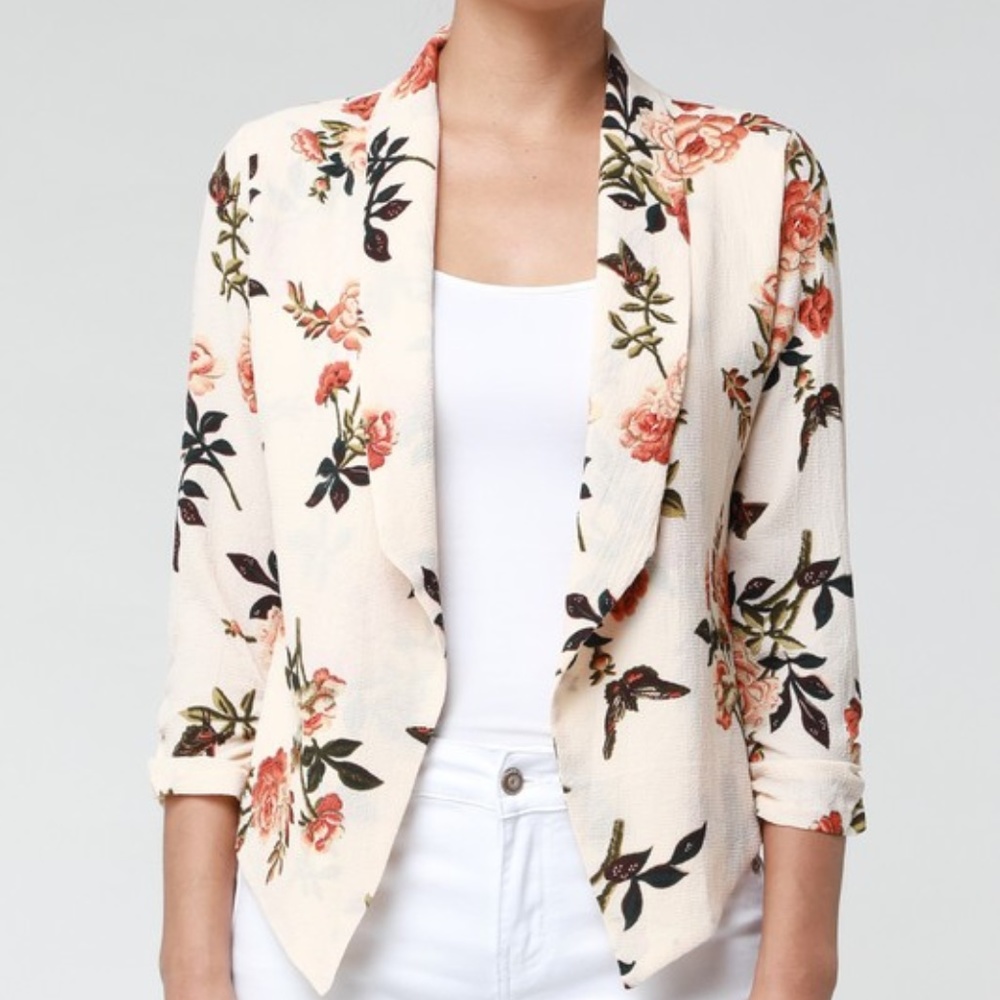 Beige Floral Print Lightweight Blazer SZ S,M,L